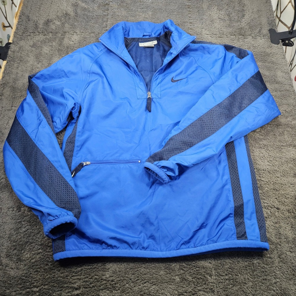 Nike Windbreaker Jacket Mens Small Blue Quarter Zip Mesh Panel Hiking Pullover